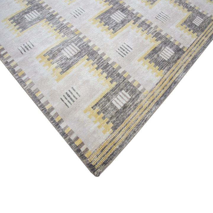 Grey Swedish Inspired Flatweave Art Silk Rug - 9'1" x 12'3"