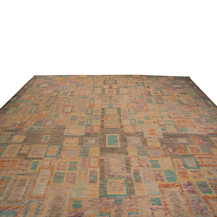 Multicolored Zameen Transitional Wool Rug - 13'7" x 16'1"