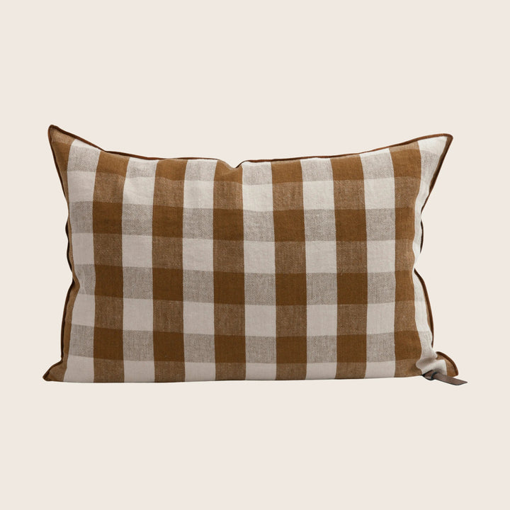 Vichy Cottage Washed Linen Pillow Havane / 16" x 24"
