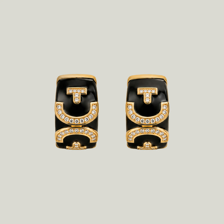 Gold Vintage Onyx Diamond Earrings
