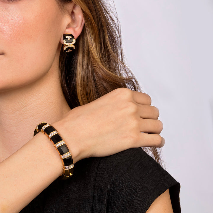 Gold Vintage Onyx Diamond Earrings