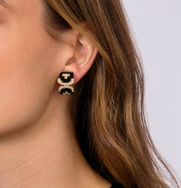 Gold Vintage Onyx Diamond Earrings