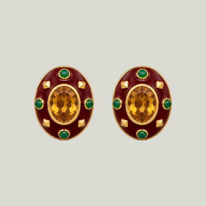Trianon 2000s Citrine Emerald Carnelian Earrings