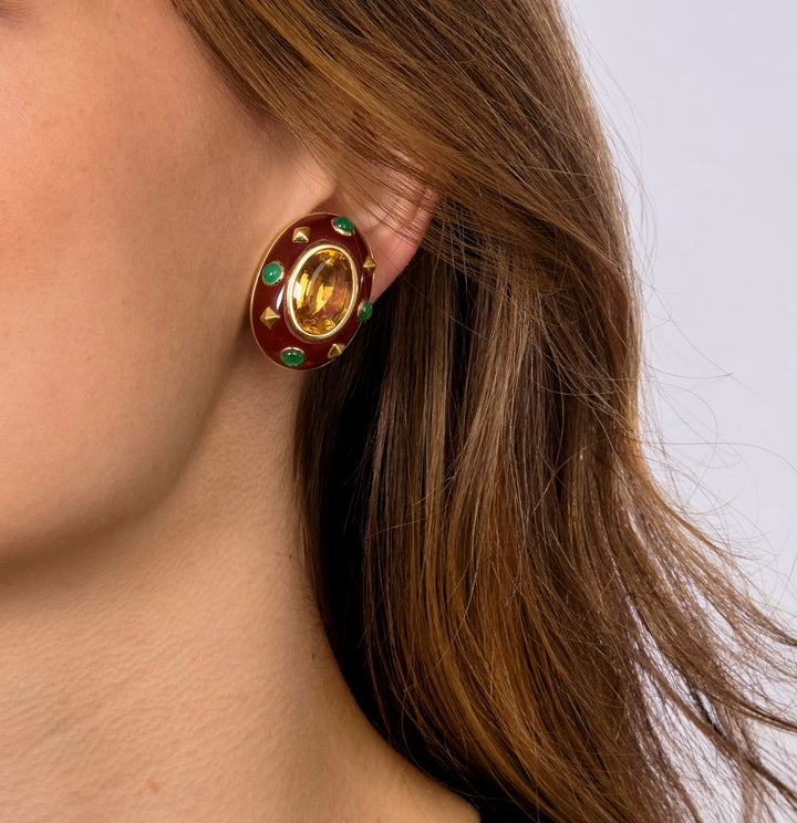 Trianon 2000s Citrine Emerald Carnelian Earrings