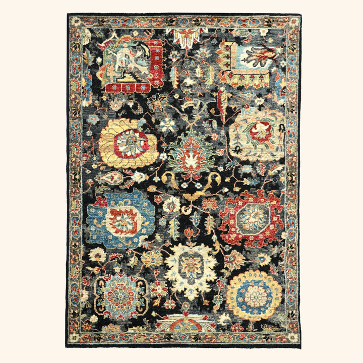 Black Antique Revival Wool Rug - 4' x 6'