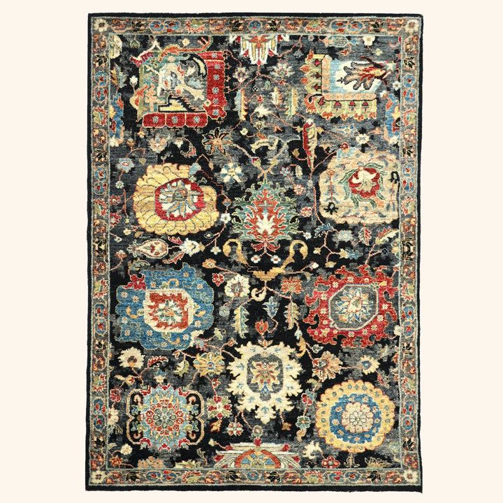 Black Antique Revival Wool Rug - 4' x 6'