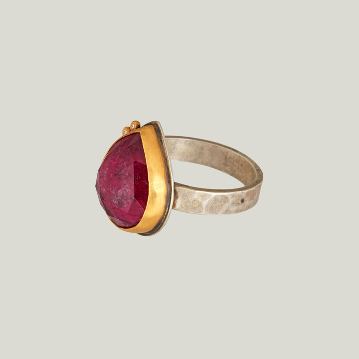 Rosecut Teardrop Pink Tourmaline Ring
