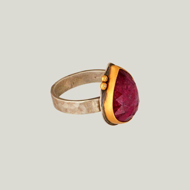 Rosecut Teardrop Pink Tourmaline Ring