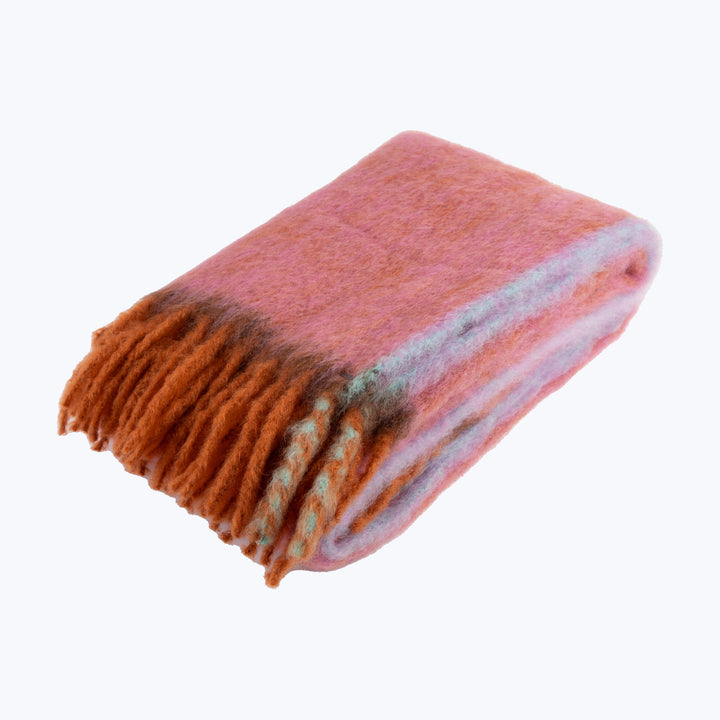 Mohair Twist Frame Throw Peach/ Turquoise