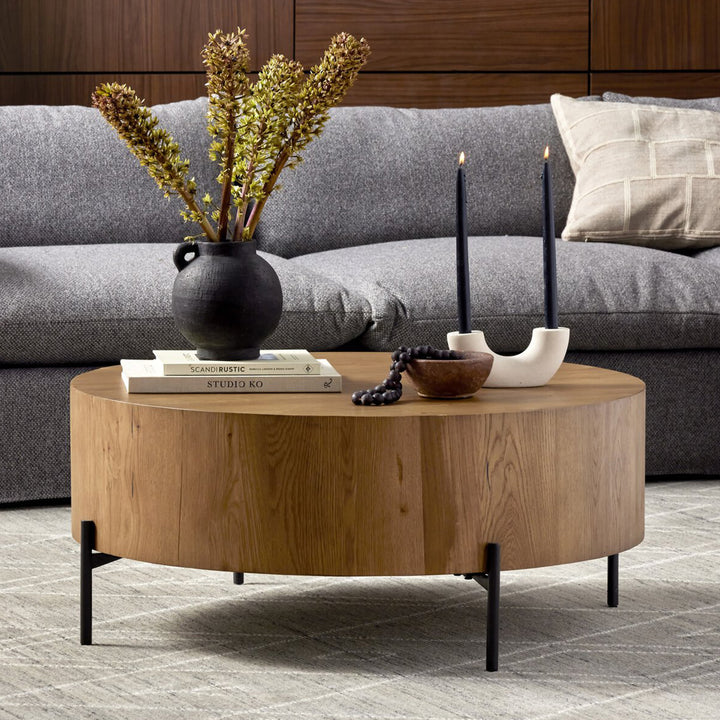 Eaton Drum Coffee Table Amber Oak Resin