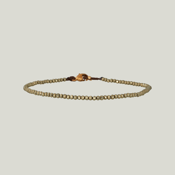 Woven Brown Cord with Pyrite and Gold Beads Bracelet
