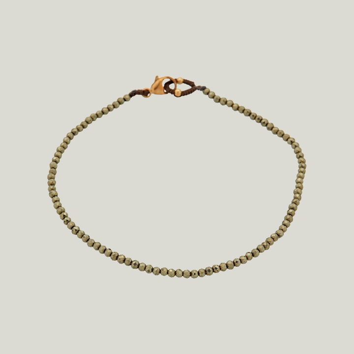 Woven Brown Cord with Pyrite and Gold Beads Bracelet