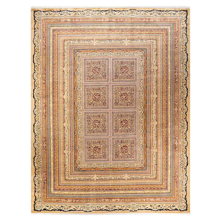 Yellow Traditional Wool Rug - 9'1" x 12'3"