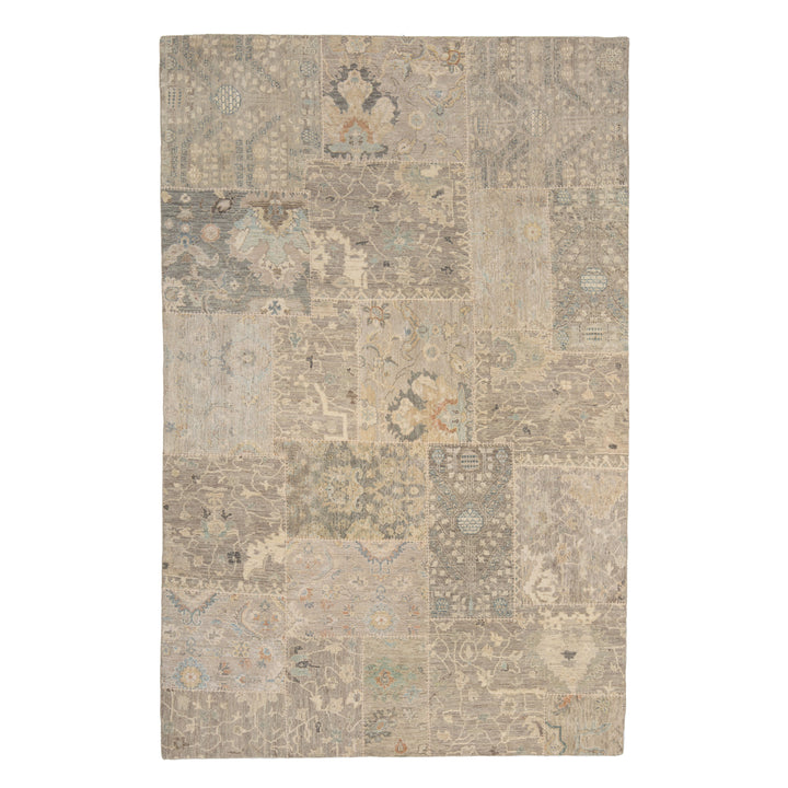 Grey Patchwork Wool Rug - 6' x 9'