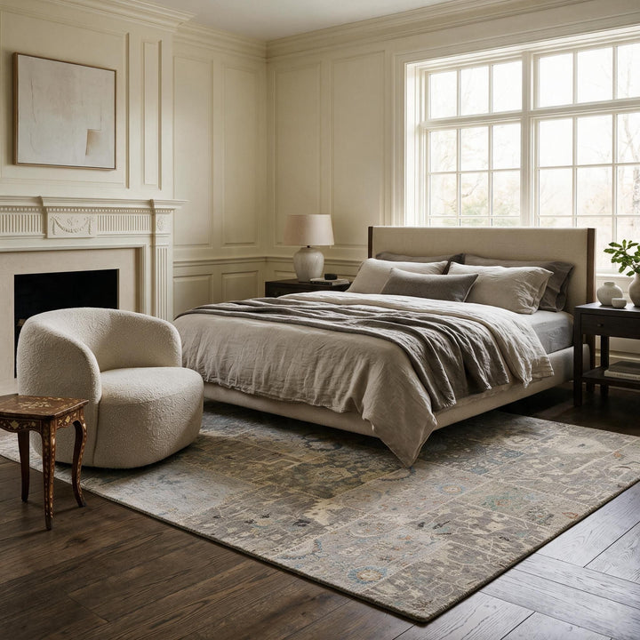 Grey Patchwork Wool Rug - 6' x 9'
