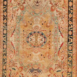 Image for Beige Multicolored Antique Persian Tabriz Wool Rug - 7' x 10' - hover