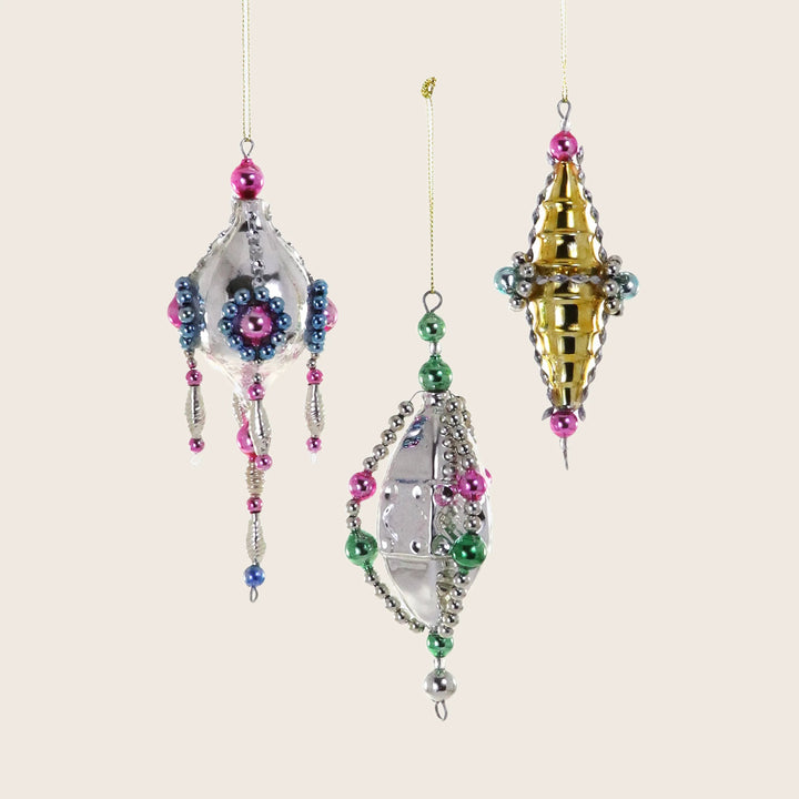 Beaded Whimsy Droplet Ornament Gold/Silver/Green