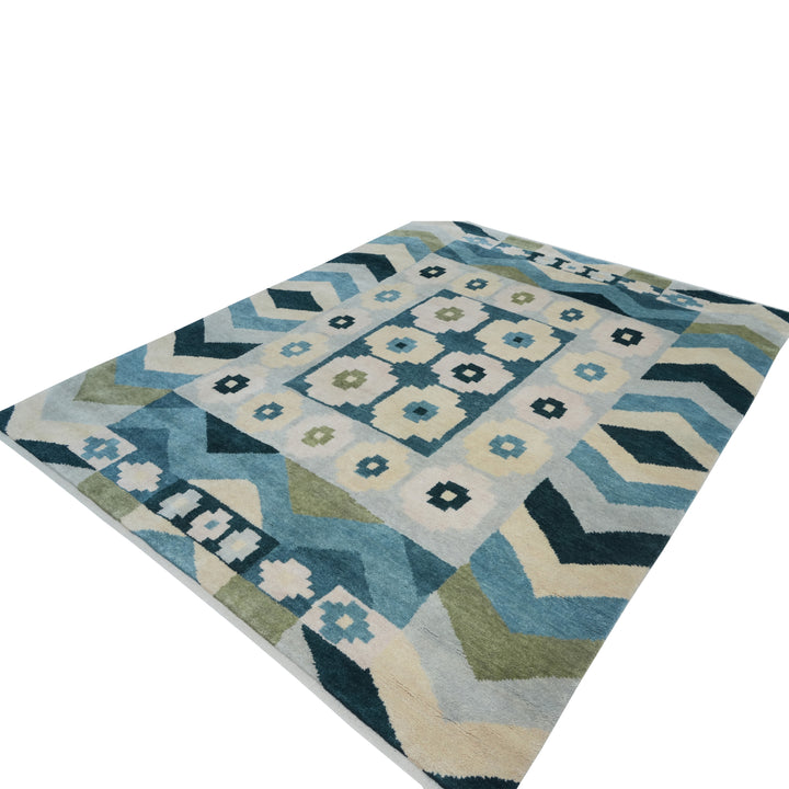 Green Transitional Wool Silk Rug - 8' x 10'