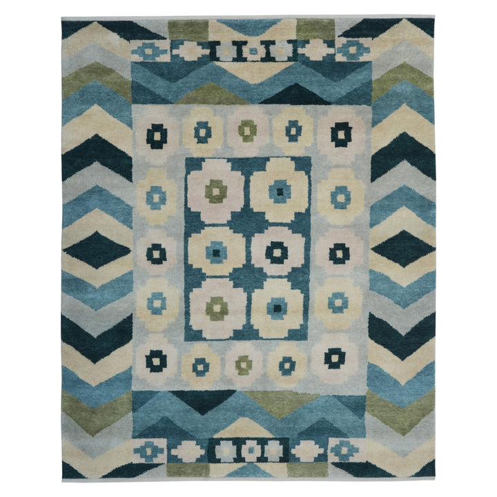 Green Transitional Wool Silk Rug - 8' x 10'