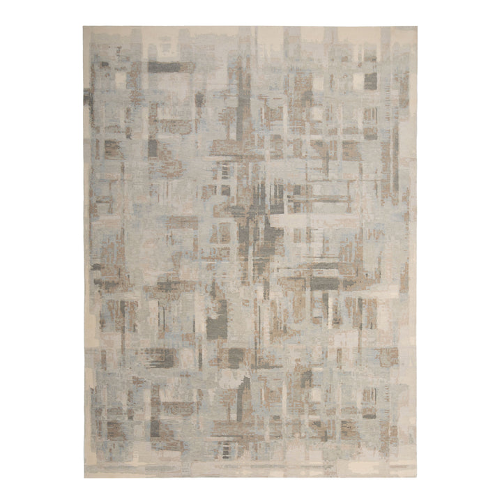 Grey Tibetan Contemporary Wool Silk Blend Rug - 9' x 12'