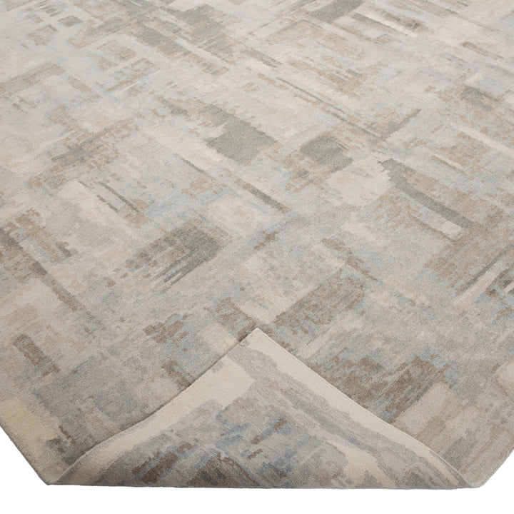 Grey Tibetan Contemporary Wool Silk Blend Rug - 9' x 12'