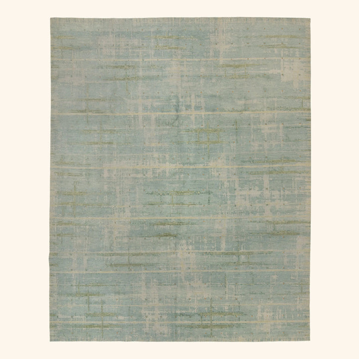 Blue Tibetan Contemporary Woolk Silk Blend Rug - 8' x 10'