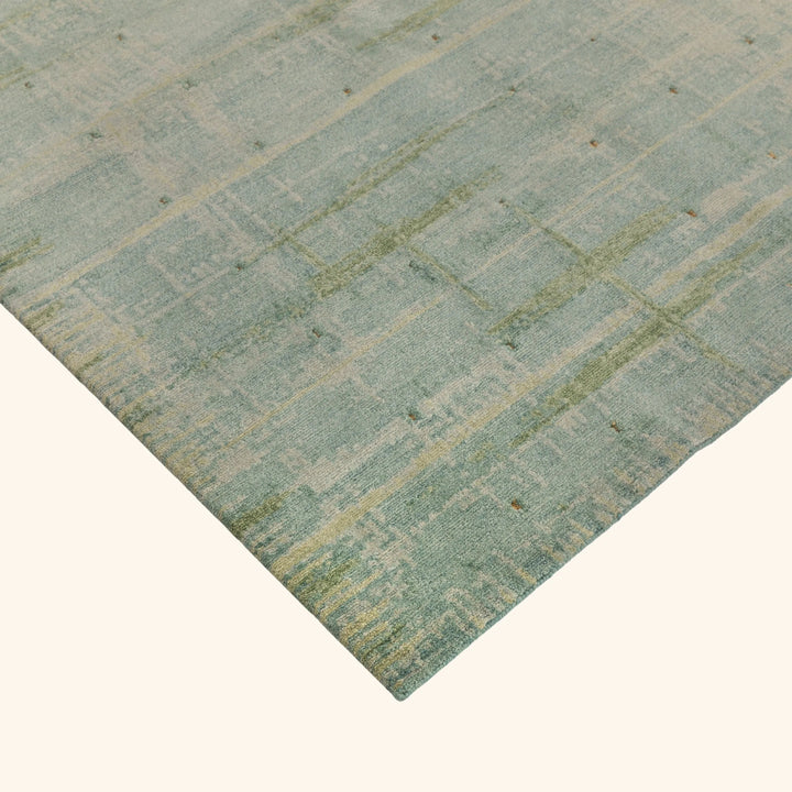 Blue Tibetan Contemporary Woolk Silk Blend Rug - 8' x 10'