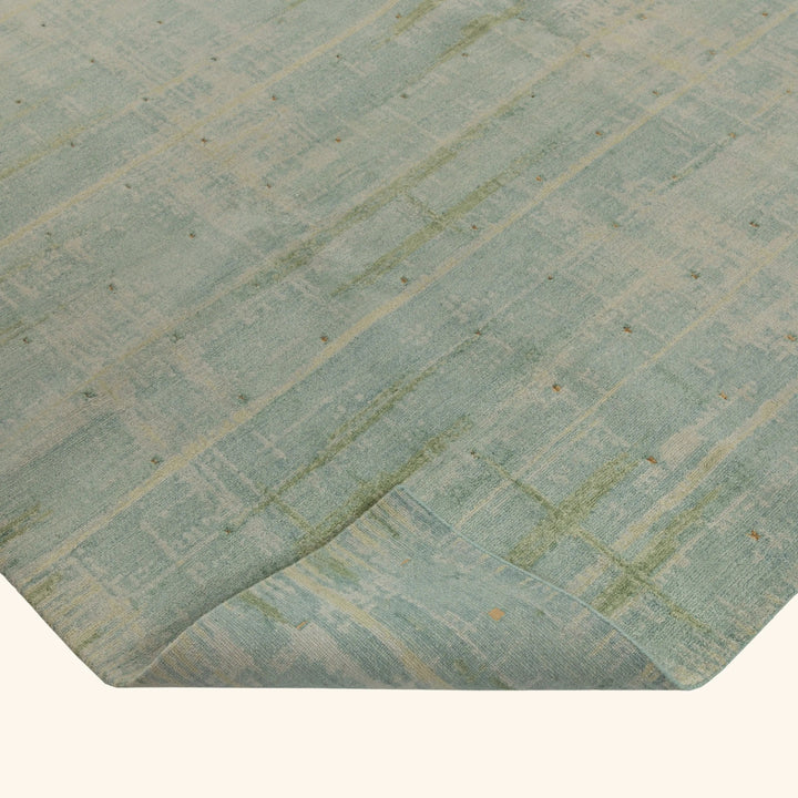 Blue Tibetan Contemporary Woolk Silk Blend Rug - 8' x 10'