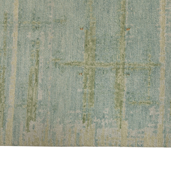 Blue Tibetan Contemporary Woolk Silk Blend Rug - 8' x 10'