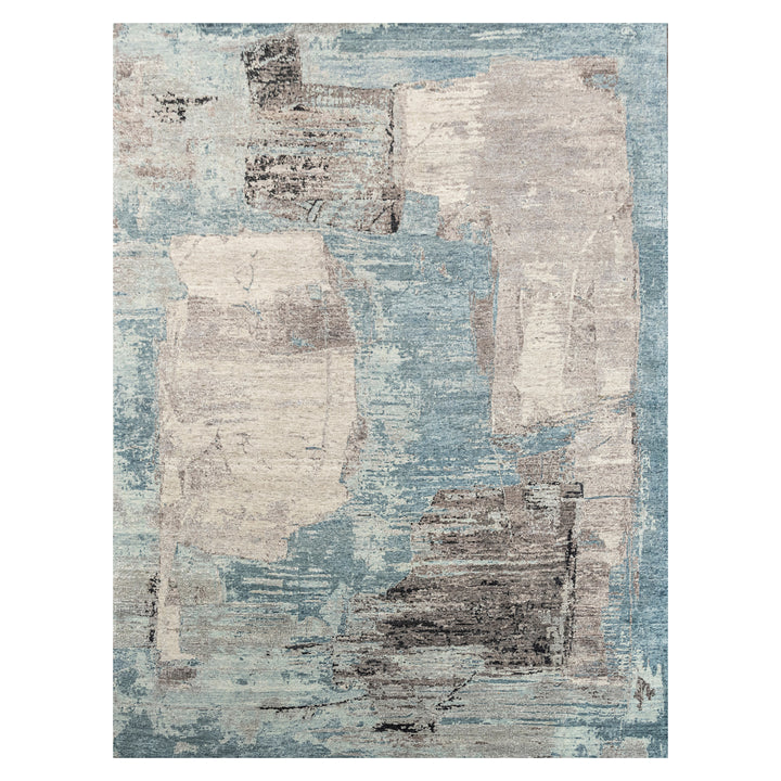 Blue Contemporary Wool Silk Blend Rug - 9'11" x 14'2"