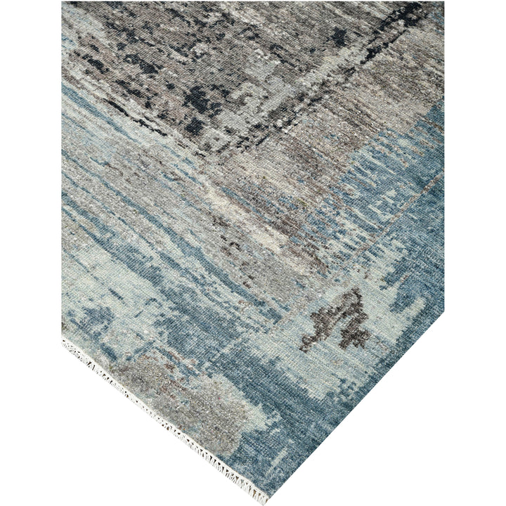 Blue Contemporary Wool Silk Blend Rug - 9'11" x 14'2"