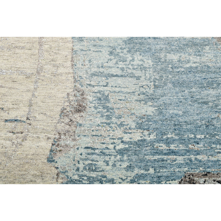 Blue Contemporary Wool Silk Blend Rug - 9'11" x 14'2"