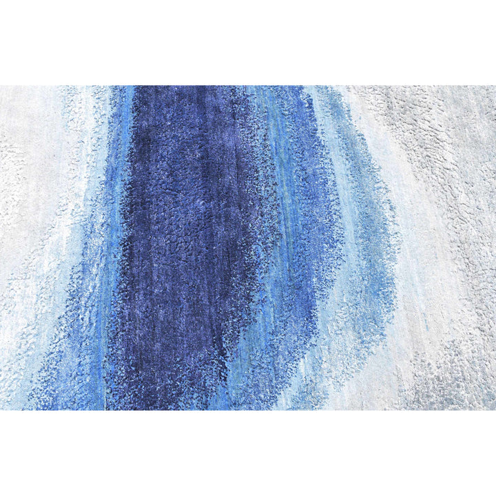 Blue Contemporary Silk Wool Blend Rug - 12' x 15'1"