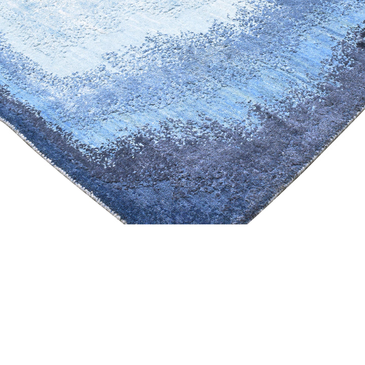 Blue Contemporary Silk Wool Blend Rug - 12' x 15'1"