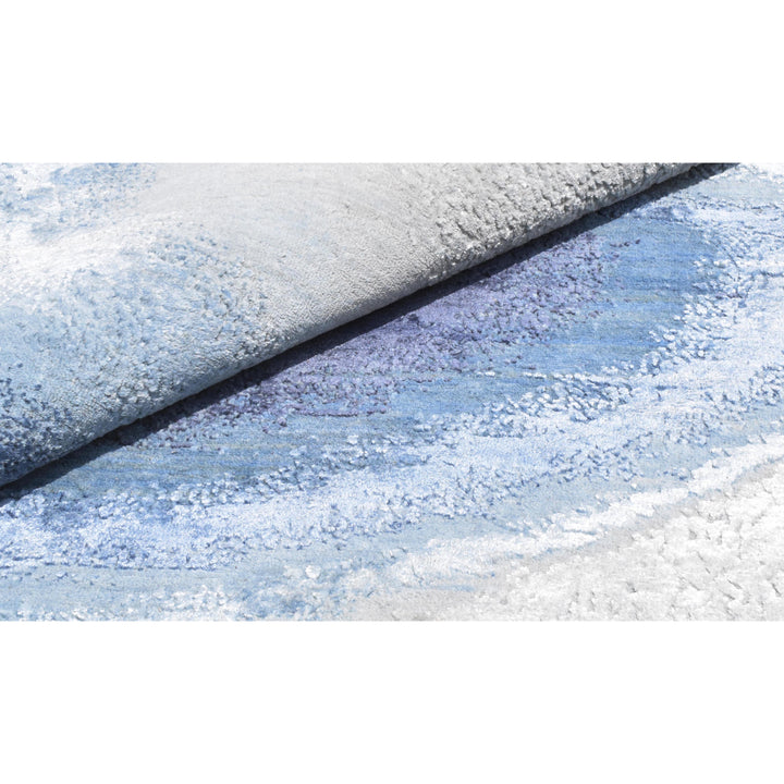 Blue Contemporary Silk Wool Blend Rug - 12' x 15'1"