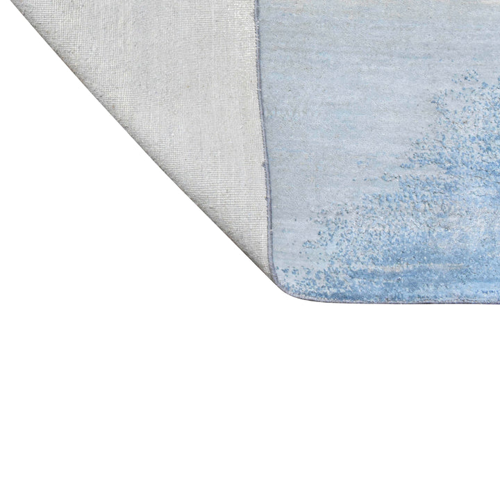 Blue Contemporary Silk Wool Blend Rug - 12' x 15'1"