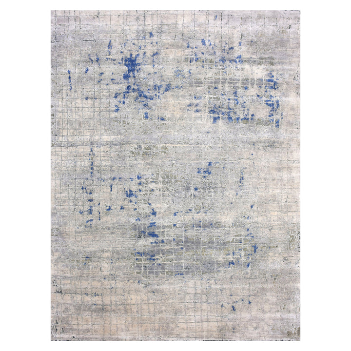 Blue Contemporary Silk Wool Blend Rug - 8'10" x 12'2"