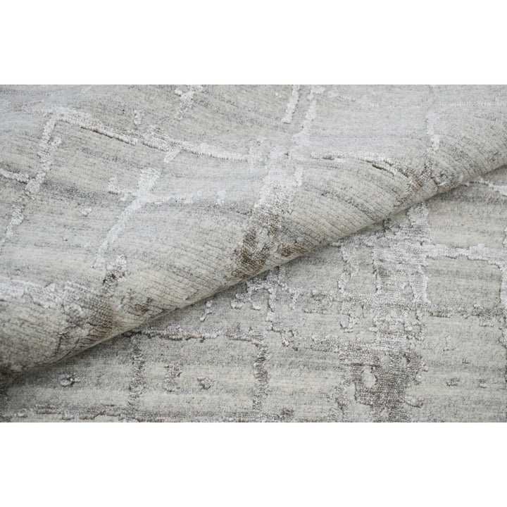 Silver Contemporary Wool Art Silk Blend Rug - 12'2" x 14'10"