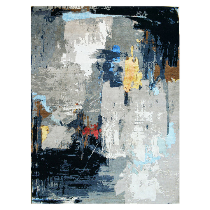 Black Contemporary Wool Silk Blend Rug - 9'11" x 13'10"