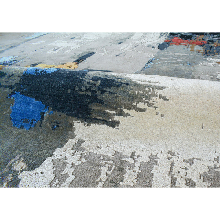 Black Contemporary Wool Silk Blend Rug - 9'11" x 13'10"