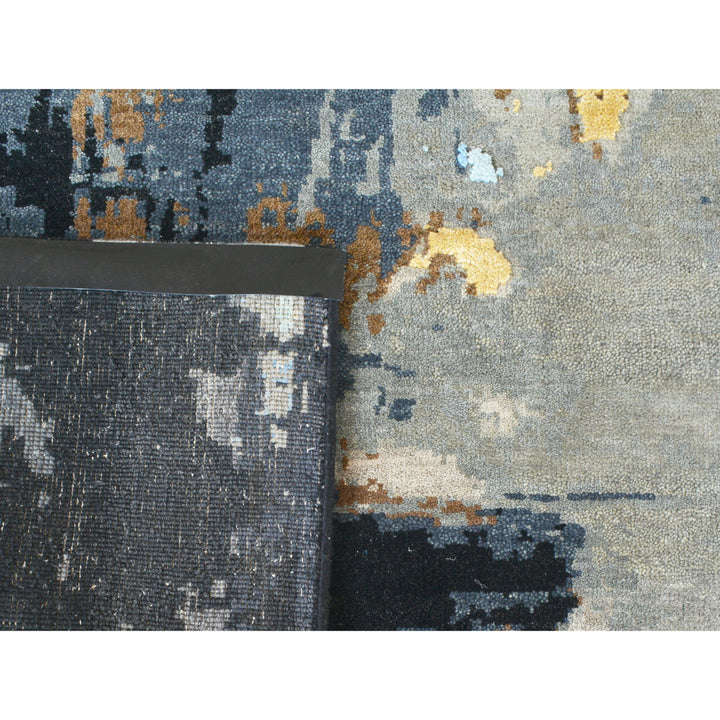 Black Contemporary Wool Silk Blend Rug - 9'11" x 13'10"