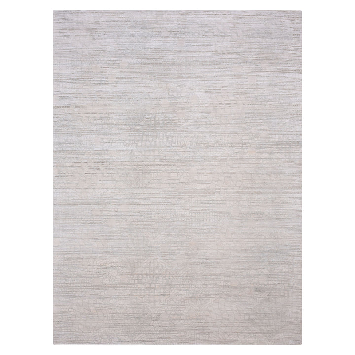 Cream Transitional Silk Wool Blend Rug - 8'10" x 12'1"