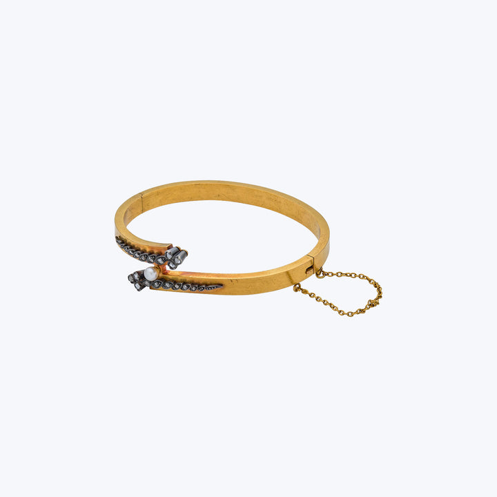 Antique French 18KYG Pearl and Diamond Hinge Bangle