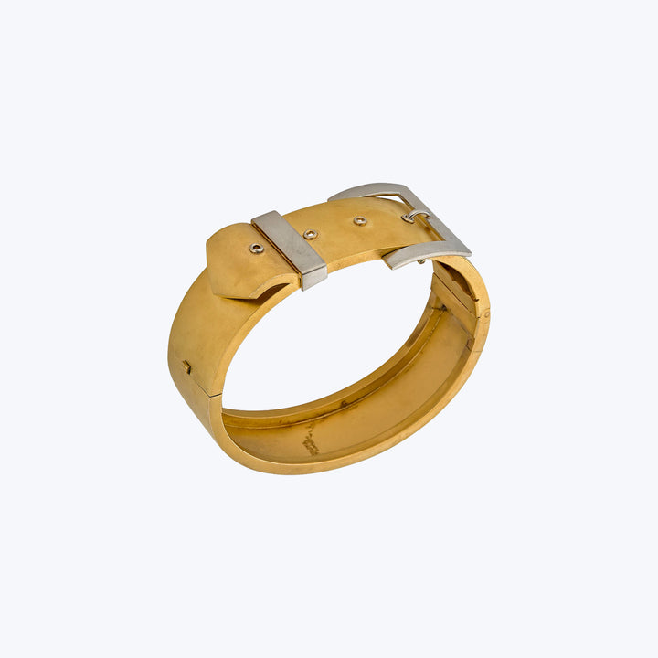 Edwardian 18KYG and Platinum Hinged Buckle Bangle
