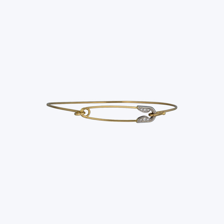 Contemporary 18KYG and Platinum Diamond Saftety Pin Bangle