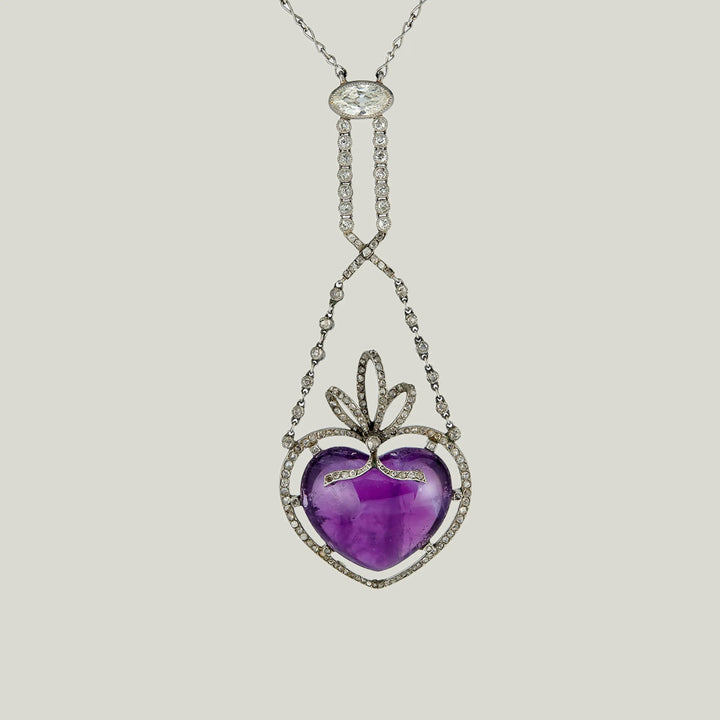 Antique 18KWG, Diamond, Amethyst Heart Pendant