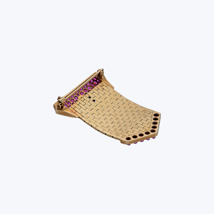 Retro 14KYG Ruby and Diamond Buckle Brooch