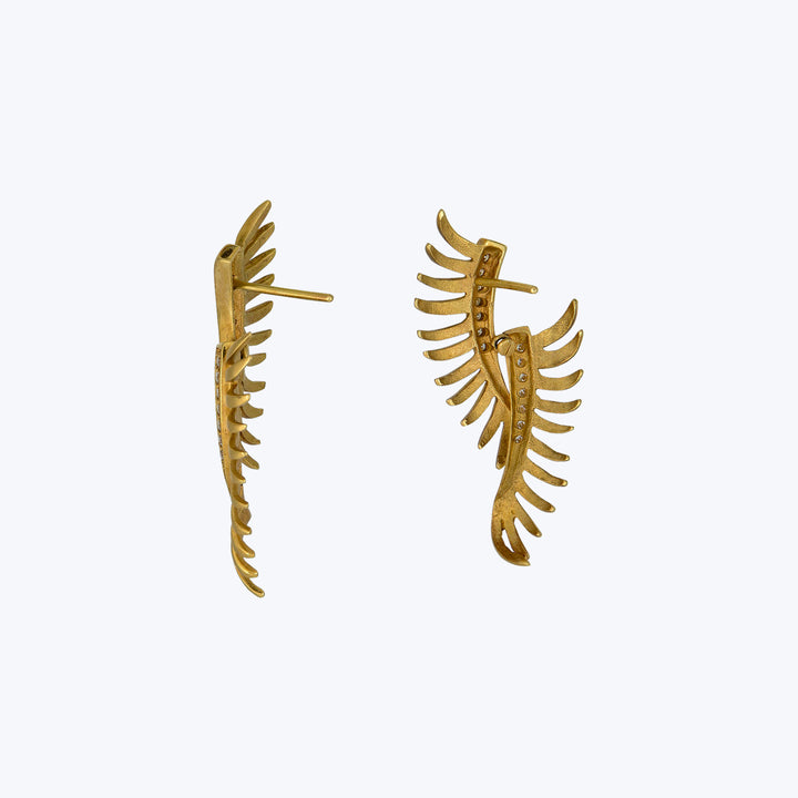 Vintage 18KYG Diamond Articulated Wing Earrings