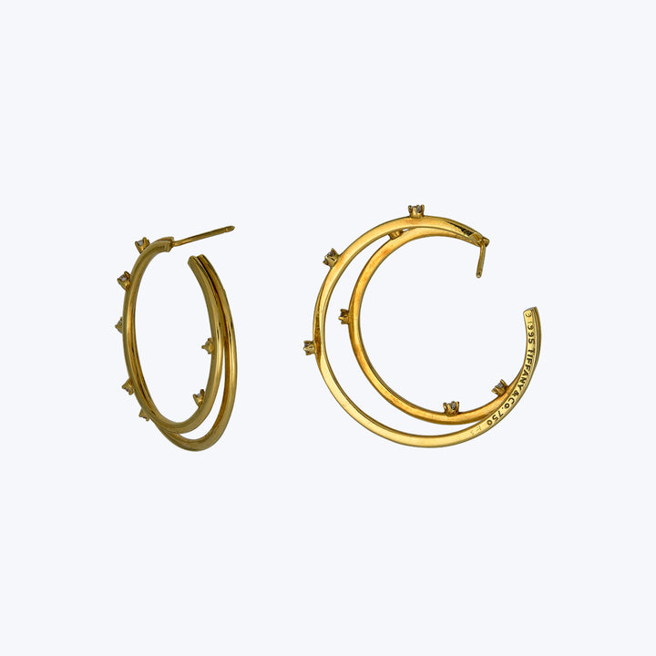 Tiffany & Co. 18KYG Diamond Double Hoop Earrings