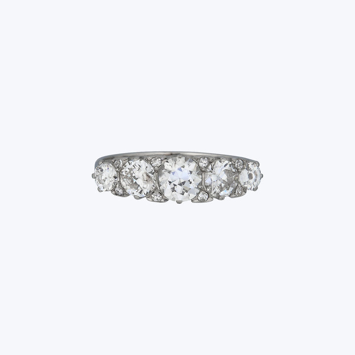 Antique Plat. 1.51 ct. 5-Stone Graduated Old Euro Cut Diamond Ring